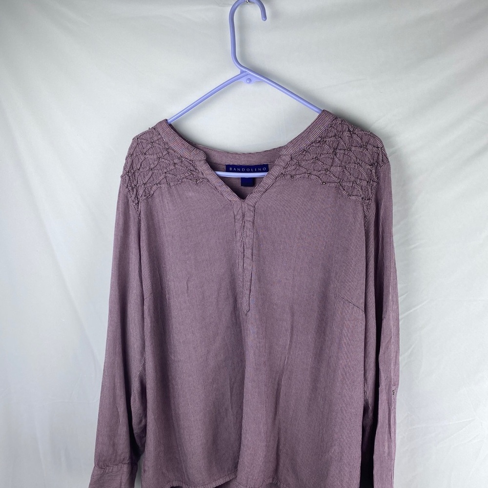 Bandolino Trinity Roll Tab Long Sleeve Top Cabernet Fig Women's Sz XXL